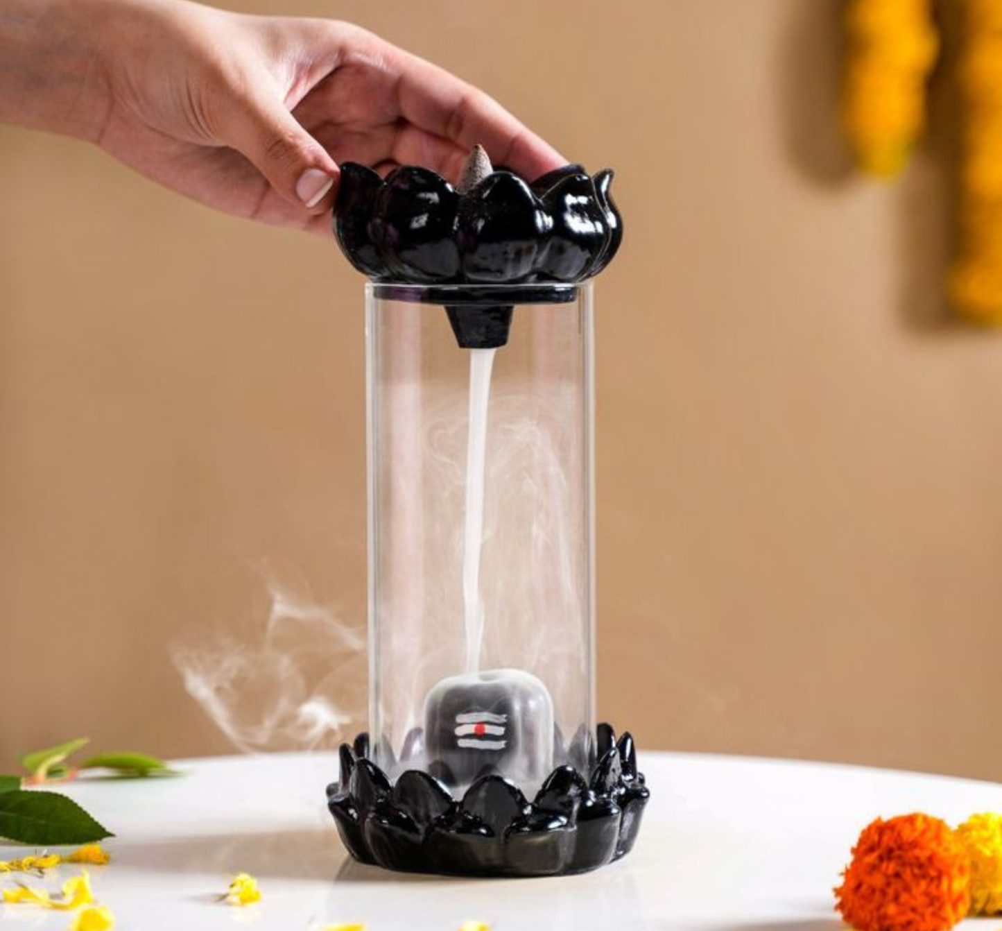 Bhaktic Shiva Backflow Incense Burner with Shivling – Ceramic Smoke Fountain with  Backflow Cones